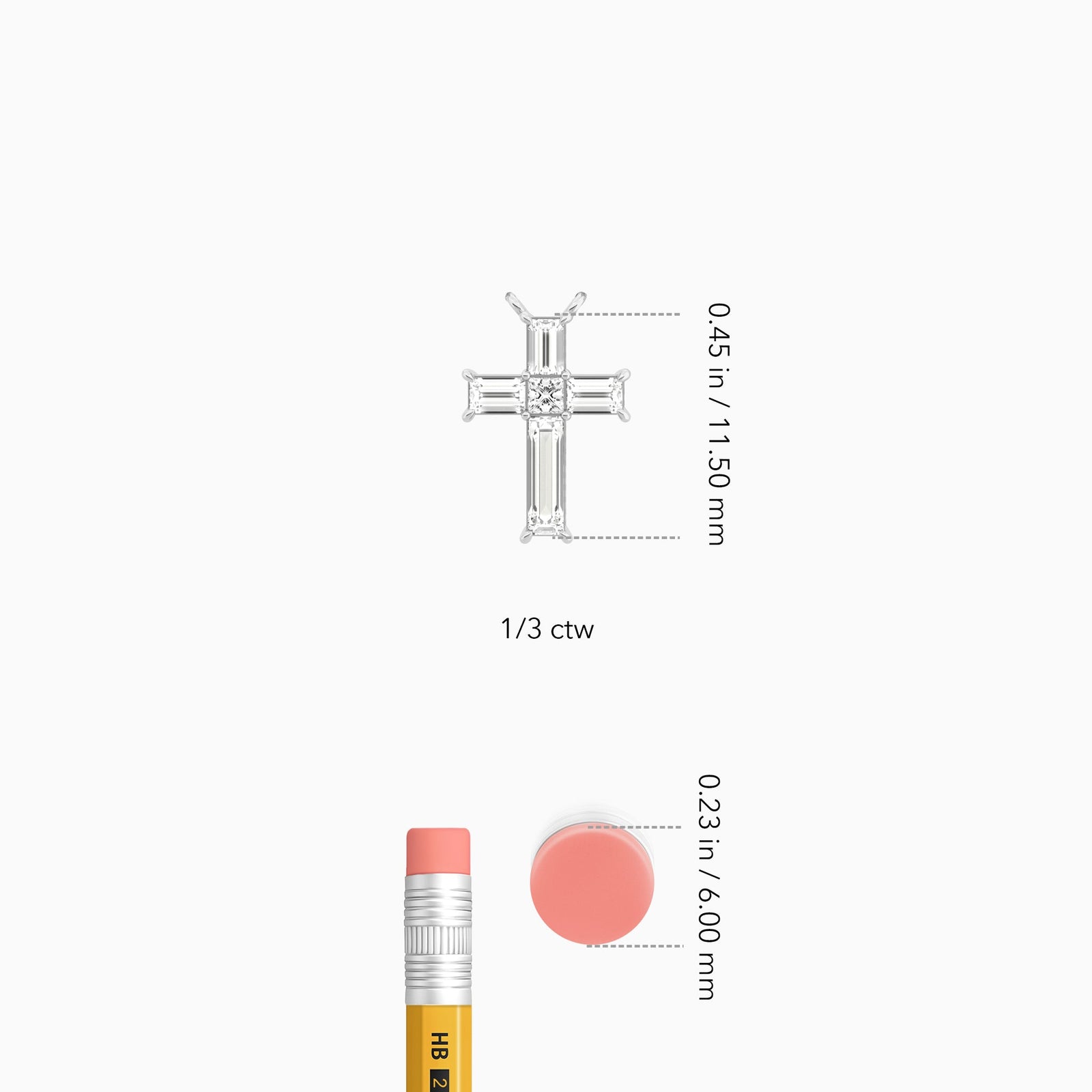 Baguette and Princess Lab Grown Diamond Cross Pendant Necklace In Platinum - Size Comparison