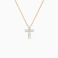 Baguette and Princess Lab Grown Diamond Cross Pendant Necklace In 14K Rose Gold - Lucenjuri