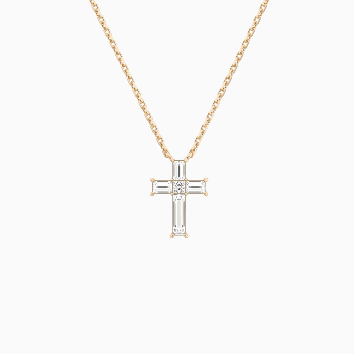 Baguette and Princess Lab Grown Diamond Cross Pendant Necklace In 14K Rose Gold - Lucenjuri