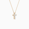 Baguette and Princess Lab Grown Diamond Cross Pendant Necklace In 14K Rose Gold - Front Angle View