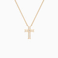 Baguette and Princess Lab Grown Diamond Cross Pendant Necklace In 14K Rose Gold - Back View