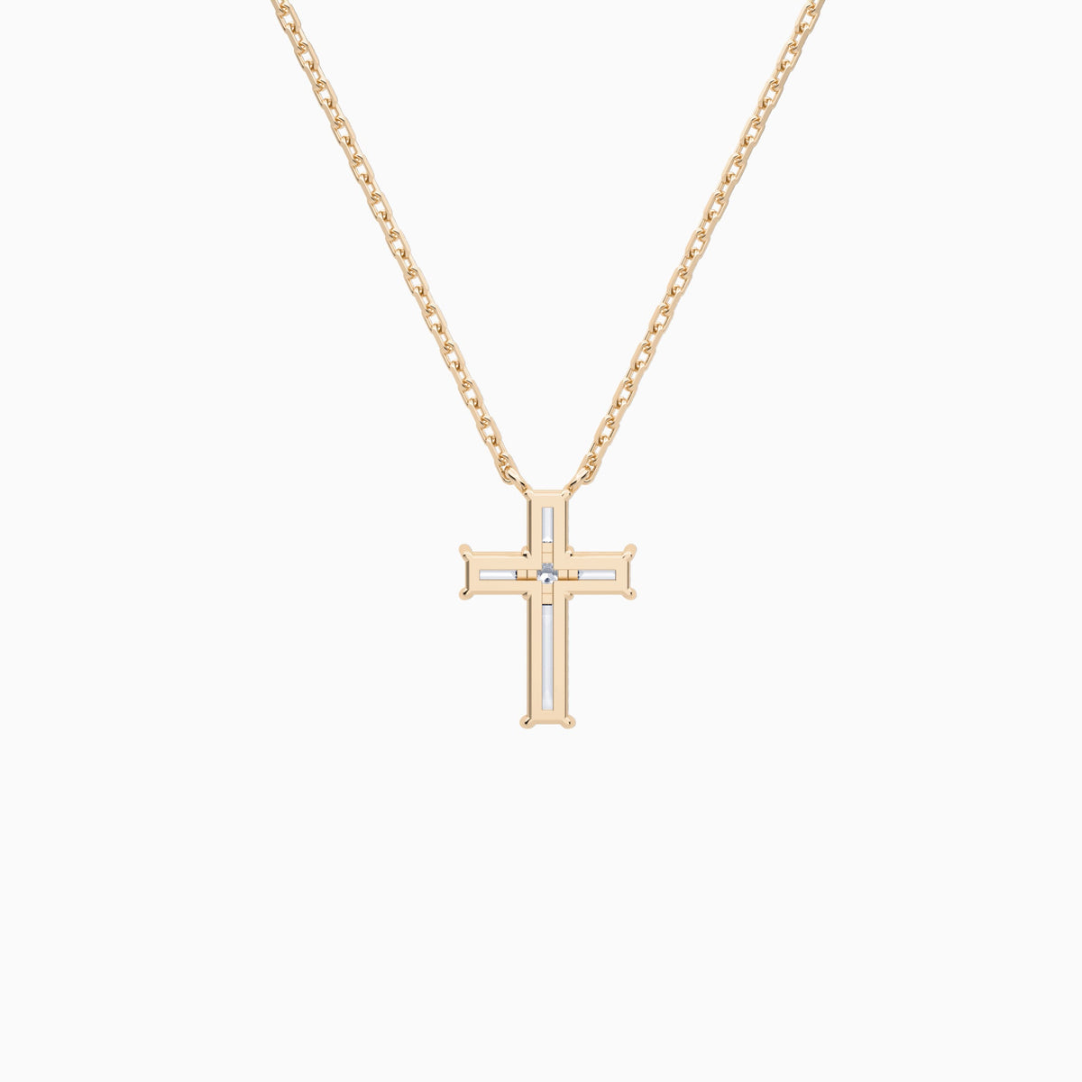Baguette and Princess Lab Grown Diamond Cross Pendant Necklace In 14K Rose Gold - Back View
