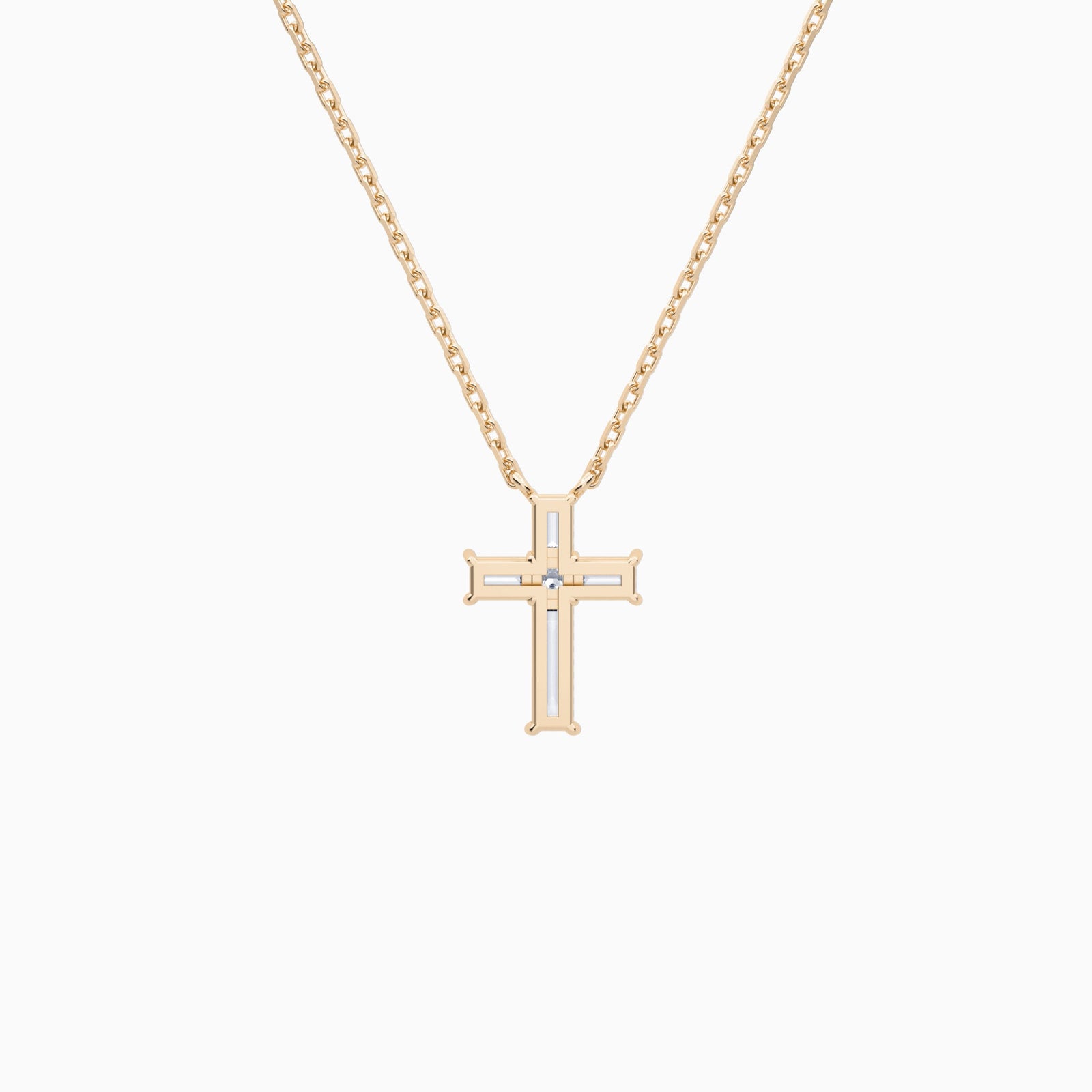 Baguette and Princess Lab Grown Diamond Cross Pendant Necklace In 14K Rose Gold - Back View