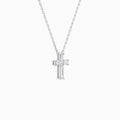 Baguette and Princess Lab Grown Diamond Cross Pendant Necklace In 14K White Gold - Front Angle View