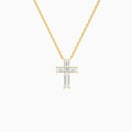 Baguette and Princess Lab Grown Diamond Cross Pendant Necklace In 14K Yellow Gold - Lucenjuri