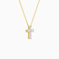 Baguette and Princess Lab Grown Diamond Cross Pendant Necklace In 14K Yellow Gold - Front Angle View