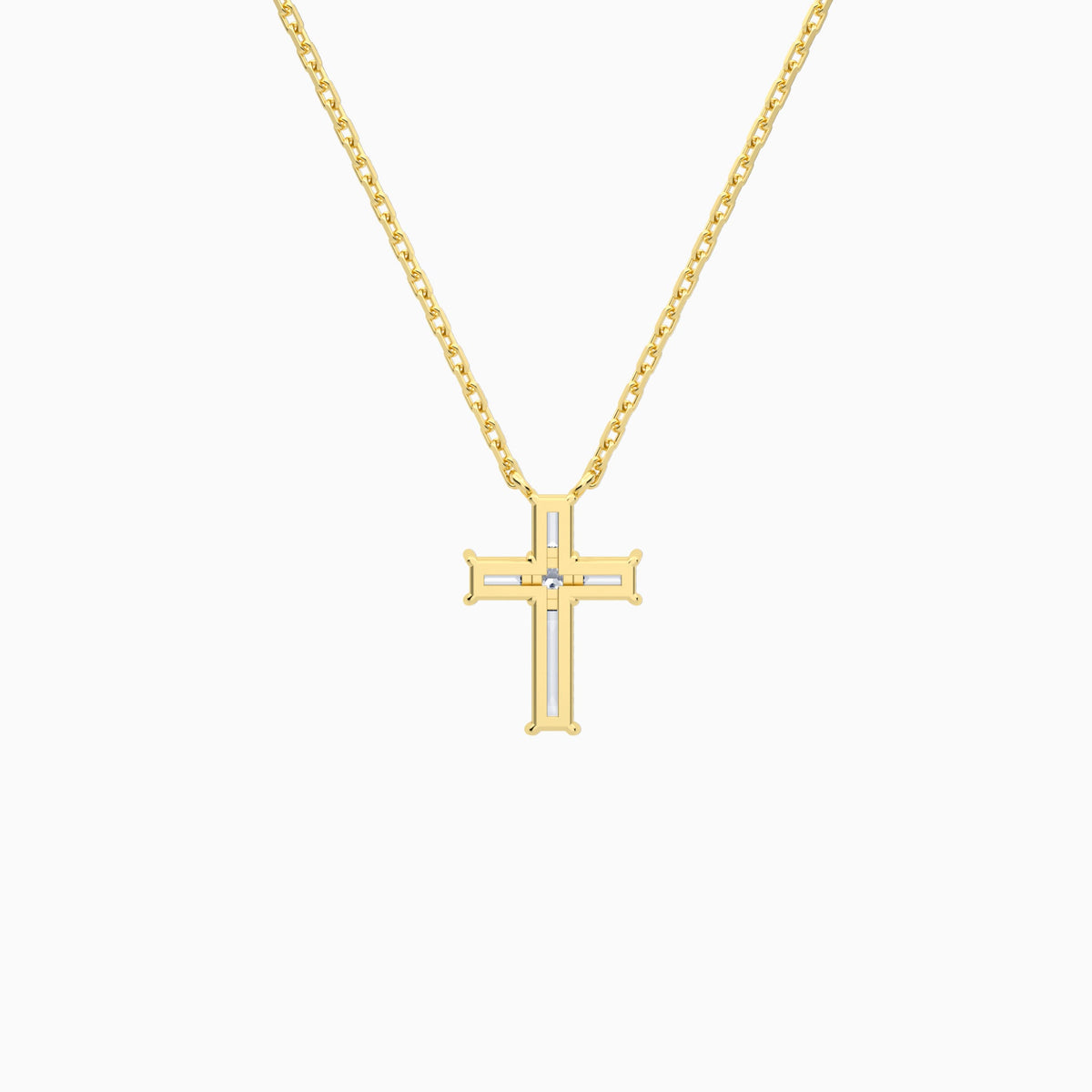 Baguette and Princess Lab Grown Diamond Cross Pendant Necklace In 14K Yellow Gold - Back View