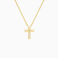Baguette and Princess Lab Grown Diamond Cross Pendant Necklace In 18K Yellow Gold - Back View