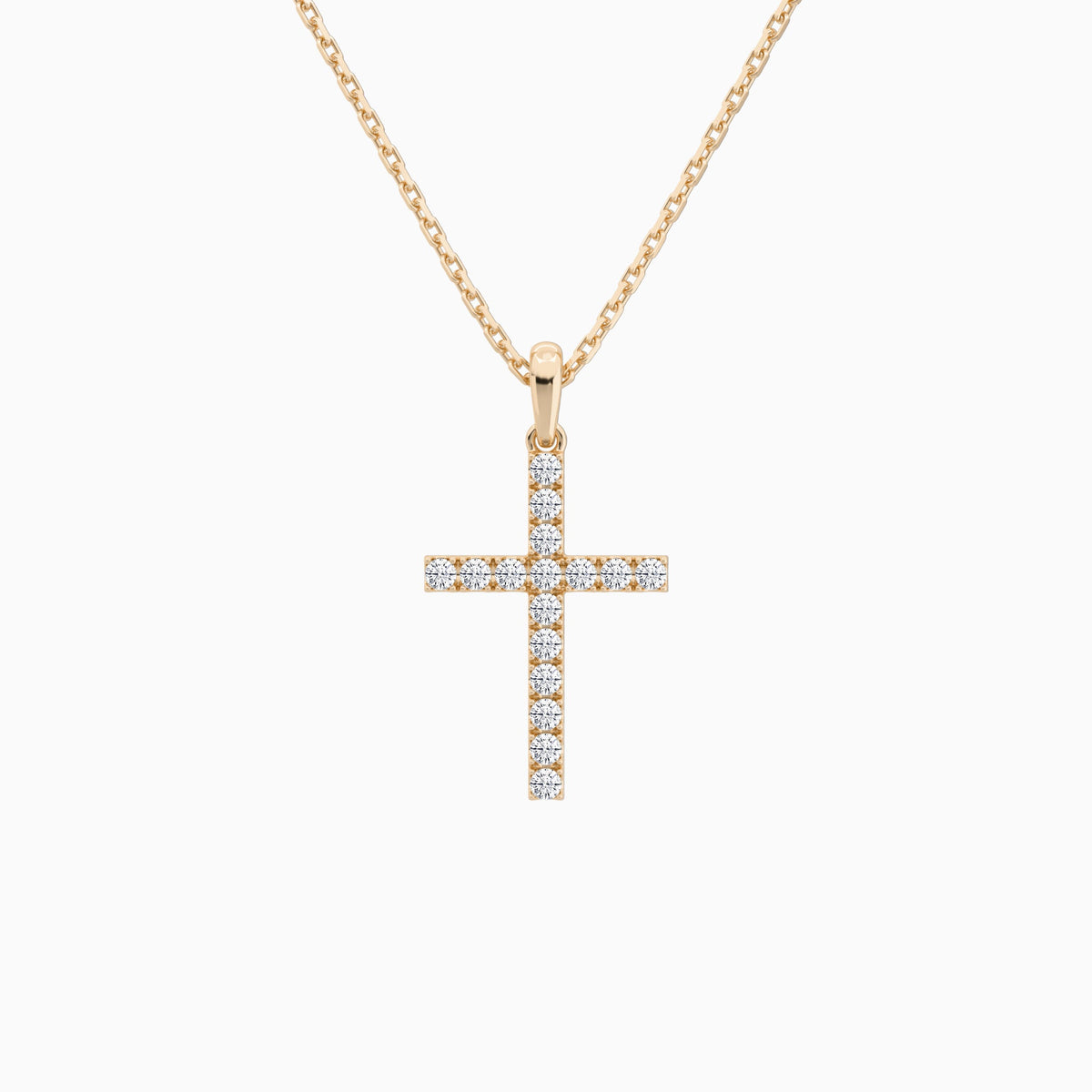 Classic Round Lab Grown Diamond Cross Pendant Necklace In 14K Rose Gold - Lucenjuri