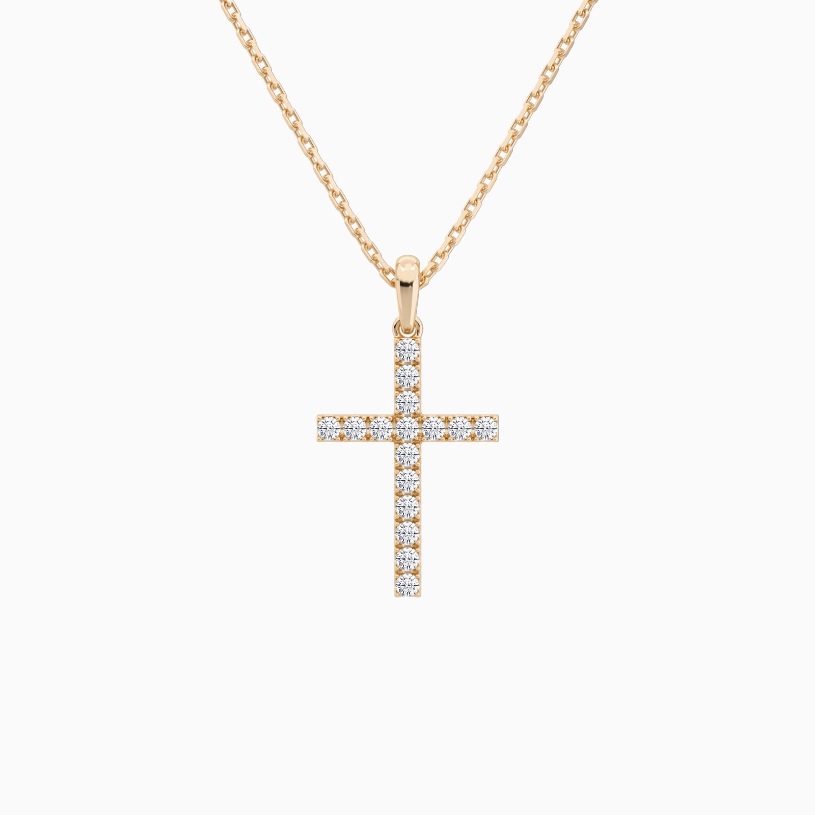 Classic Round Lab Grown Diamond Cross Pendant Necklace In 14K Rose Gold - Lucenjuri