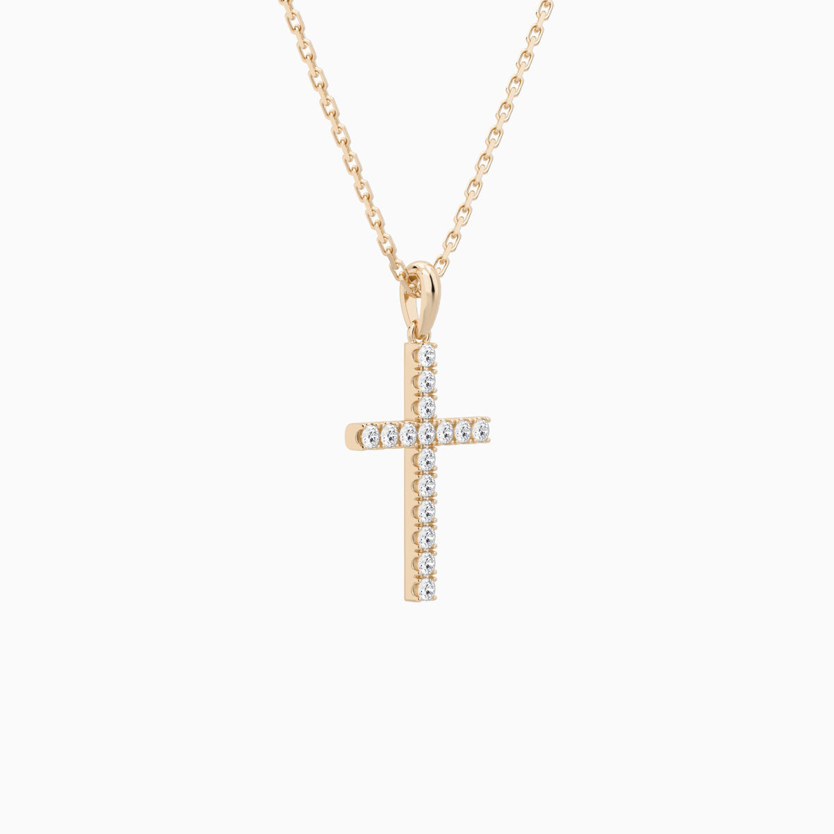 Classic Round Lab Grown Diamond Cross Pendant Necklace In 14K Rose Gold - Front Angle View