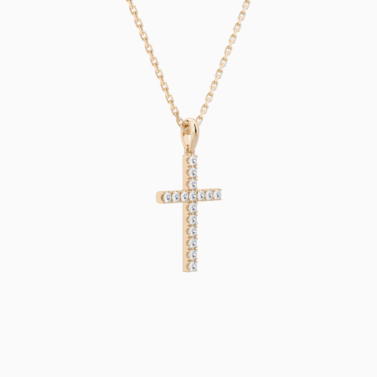 Classic Round Lab Grown Diamond Cross Pendant Necklace In 14K Rose Gold - Front Angle View