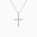 Classic Round Lab Grown Diamond Cross Pendant Necklace In 14K White Gold - Lucenjuri