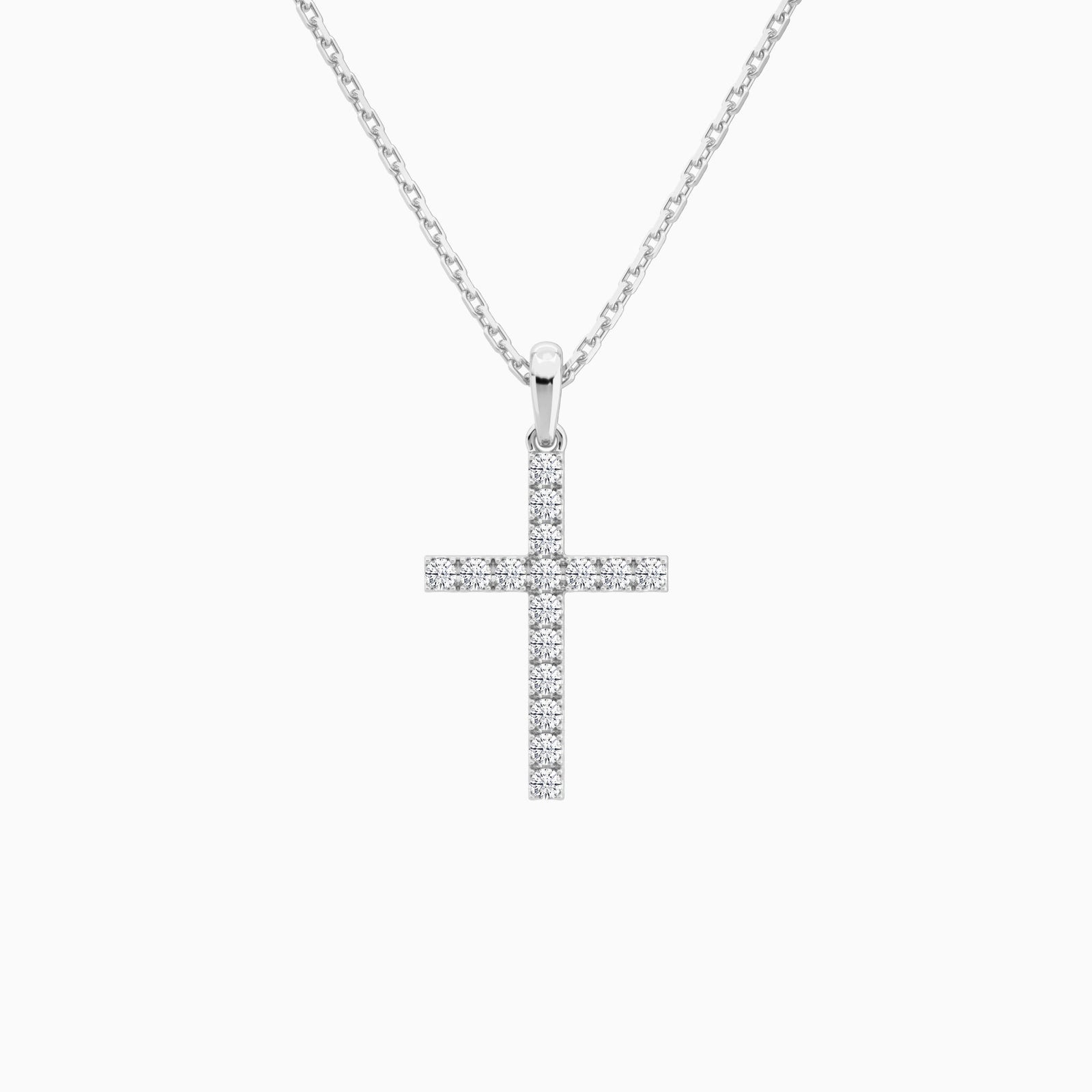 Classic Round Lab Grown Diamond Cross Pendant Necklace In 14K White Gold - Lucenjuri