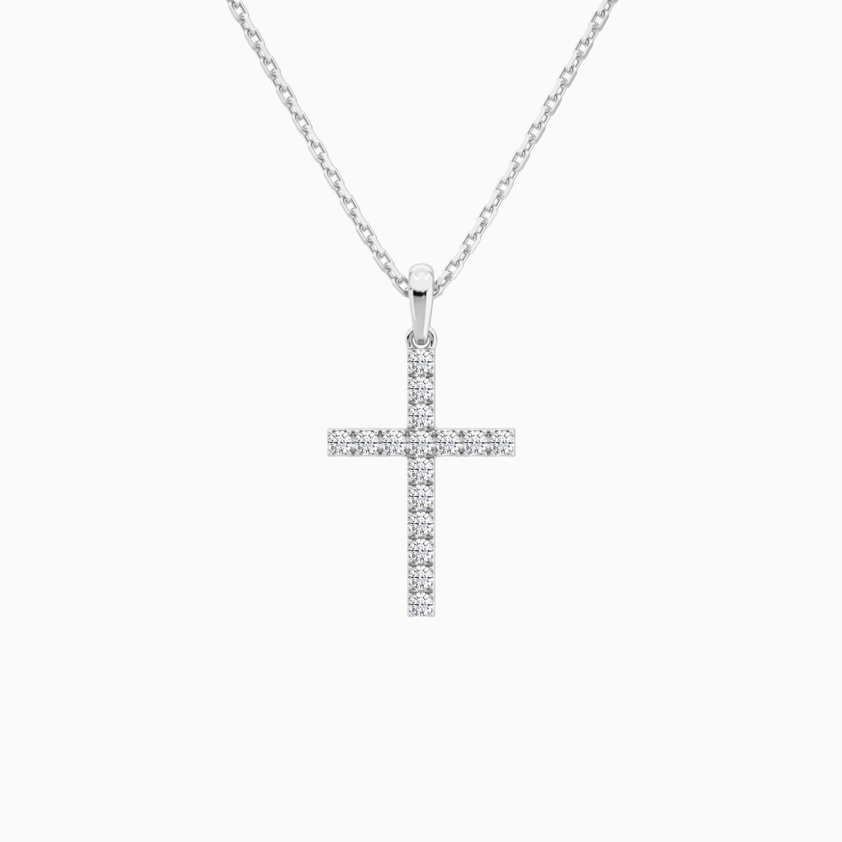 Classic Round Lab Grown Diamond Cross Pendant Necklace In 18K White Gold - Lucenjuri