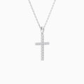Classic Round Lab Grown Diamond Cross Pendant Necklace In 14K White Gold - Front Angle View