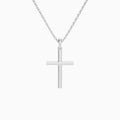 Classic Round Lab Grown Diamond Cross Pendant Necklace In 14K White Gold - Back View