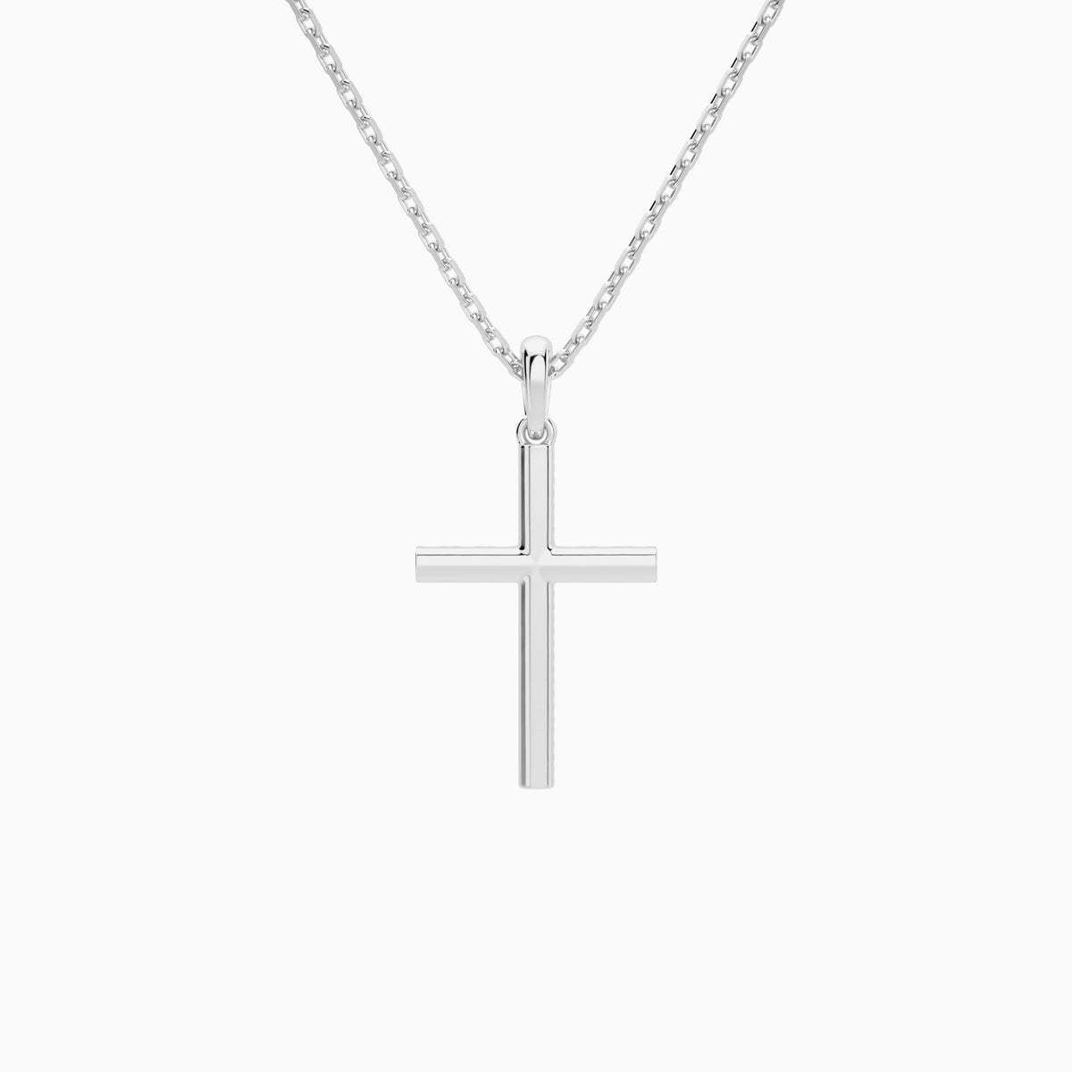 Classic Round Lab Grown Diamond Cross Pendant Necklace In 14K White Gold - Back View