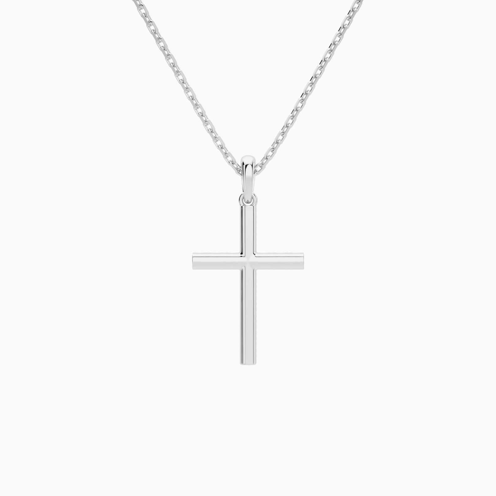 Classic Round Lab Grown Diamond Cross Pendant Necklace In 14K White Gold - Back View