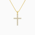 Classic Round Lab Grown Diamond Cross Pendant Necklace In 14K Yellow Gold - Lucenjuri