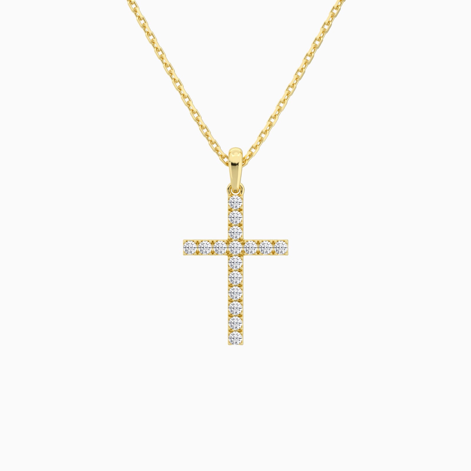 Classic Round Lab Grown Diamond Cross Pendant Necklace In 14K Yellow Gold - Lucenjuri