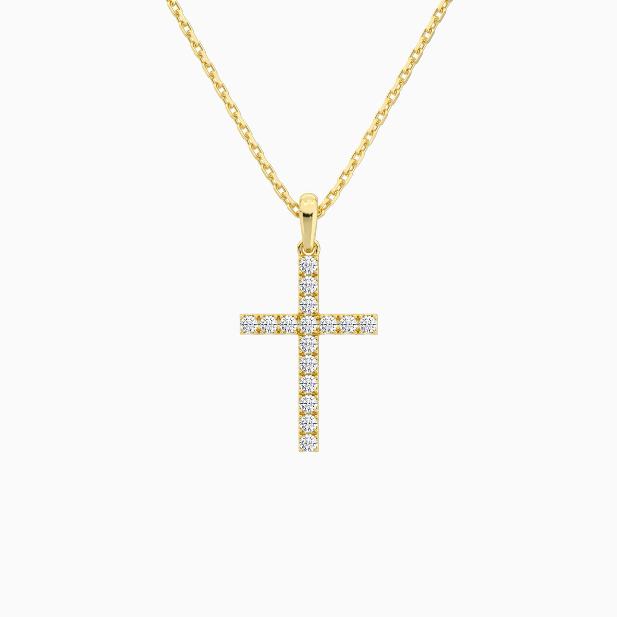 Classic Round Lab Grown Diamond Cross Pendant Necklace In 18K Yellow Gold - Lucenjuri