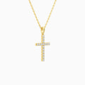 Classic Round Lab Grown Diamond Cross Pendant Necklace In 14K Yellow Gold - Front Angle View