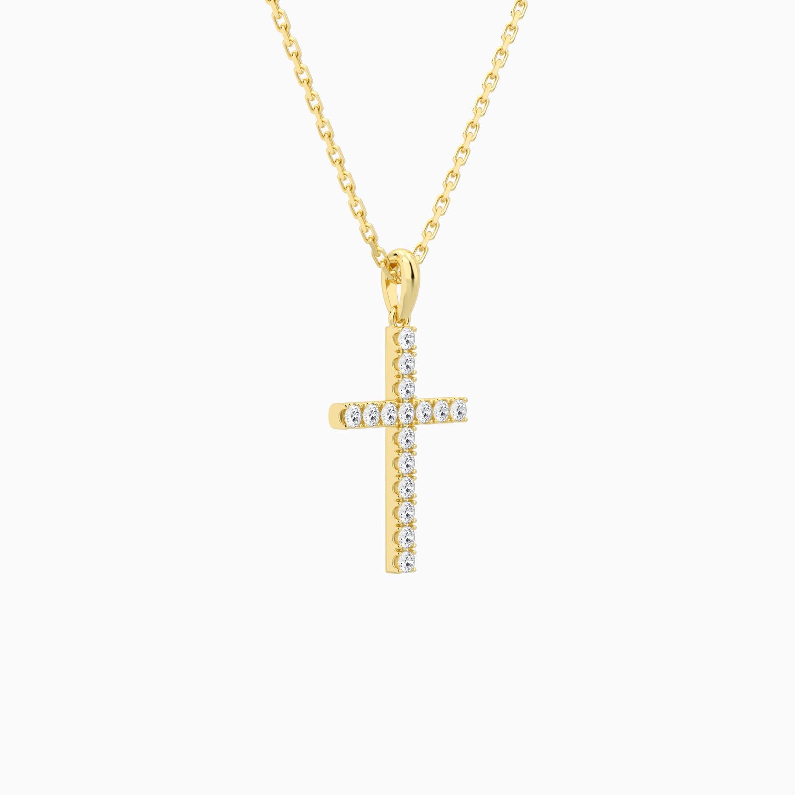 Classic Round Lab Grown Diamond Cross Pendant Necklace In 14K Yellow Gold - Front Angle View
