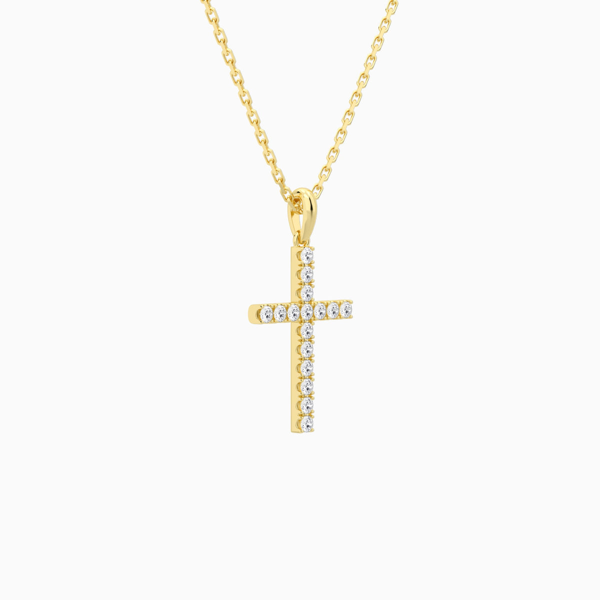 Classic Round Lab Grown Diamond Cross Pendant Necklace In 18K Yellow Gold - Front Angle View