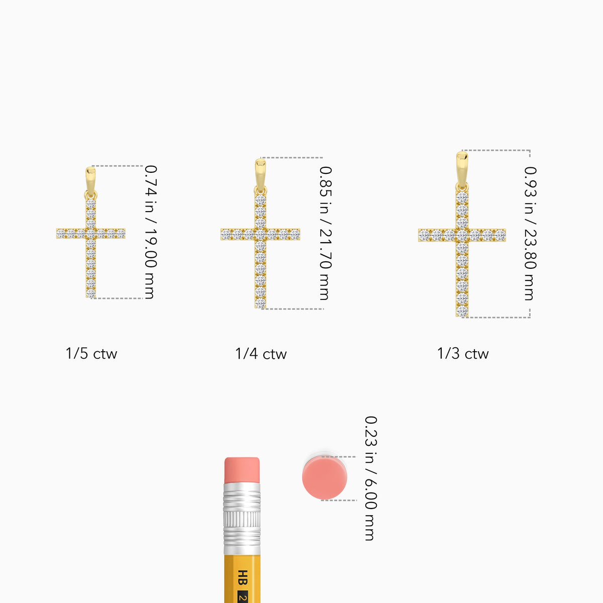Classic Round Lab Grown Diamond Cross Pendant Necklace In 18K Yellow Gold - Size Comparison