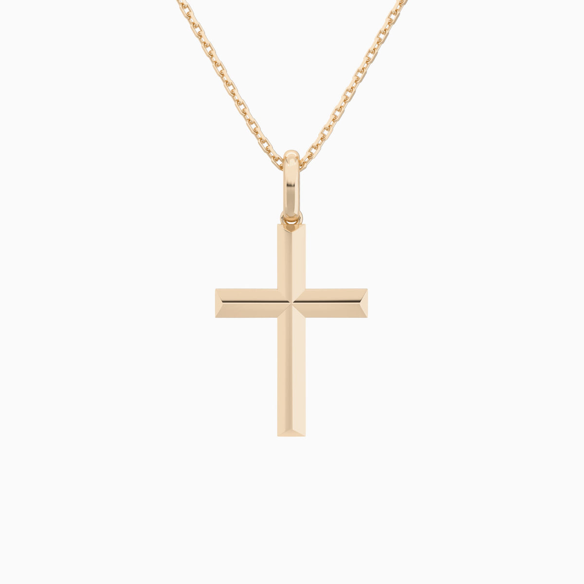 Beveled Edge Polished Cross Pendant Necklace In 14K Rose Gold - Lucenjuri