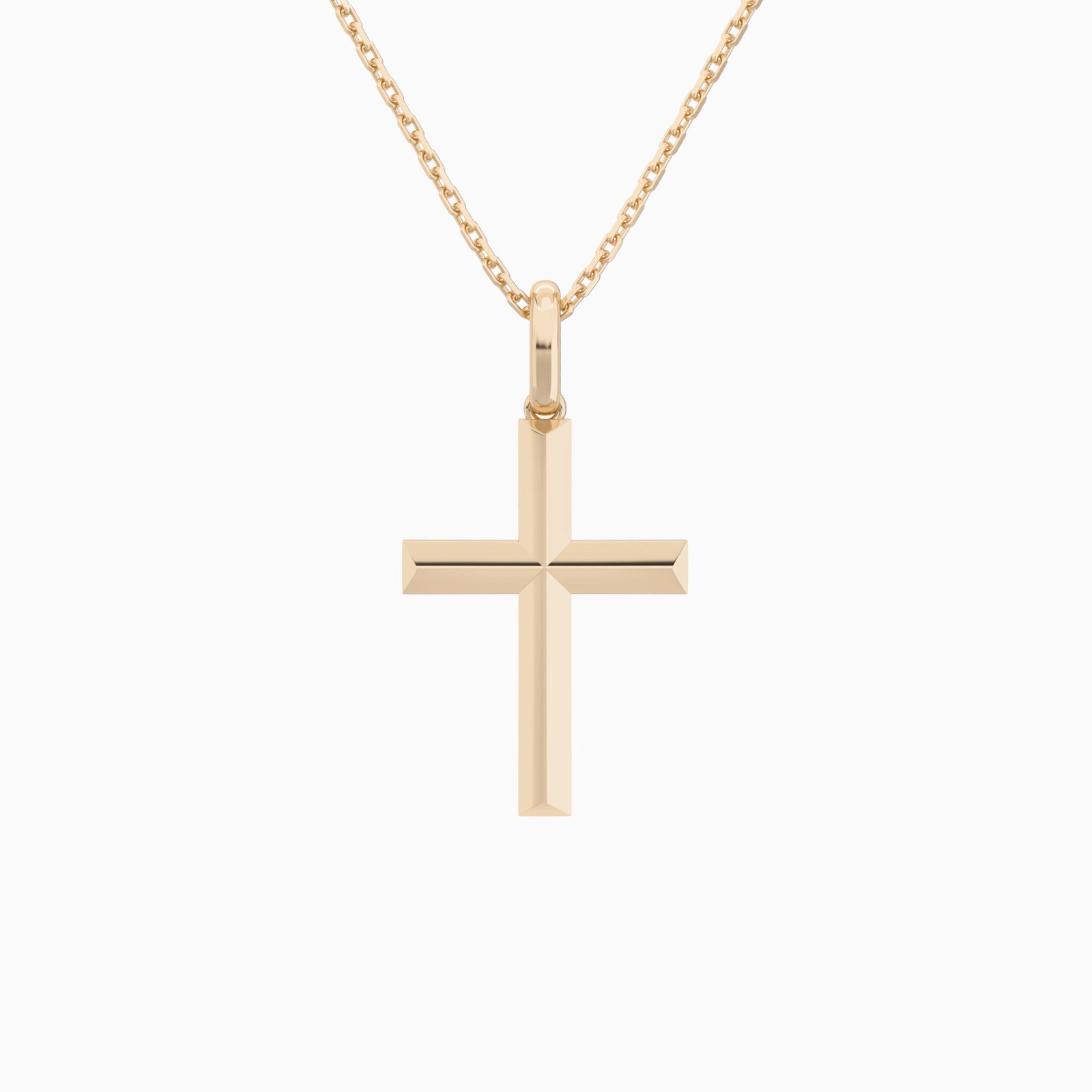 Beveled Edge Polished Cross Pendant Necklace In 14K Rose Gold - Lucenjuri