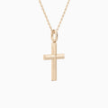 Beveled Edge Polished Cross Pendant Necklace In 14K Rose Gold - Front Angle View