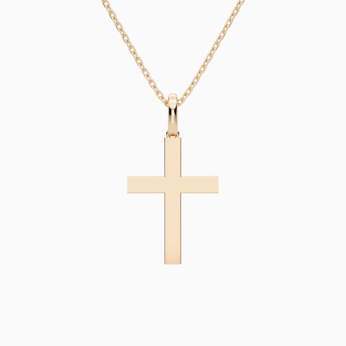 Beveled Edge Polished Cross Pendant Necklace In 14K Rose Gold - Back View