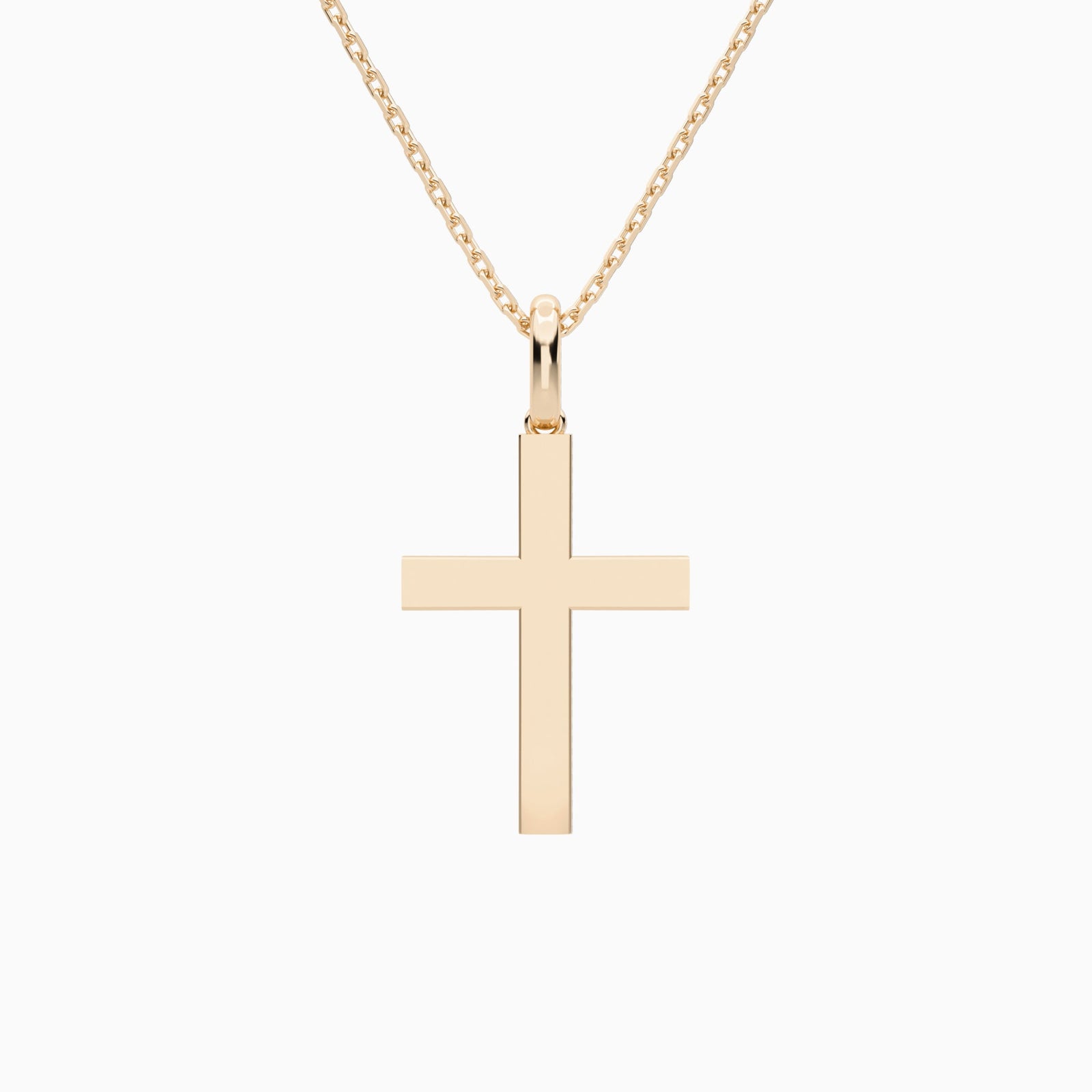 Beveled Edge Polished Cross Pendant Necklace In 14K Rose Gold - Back View