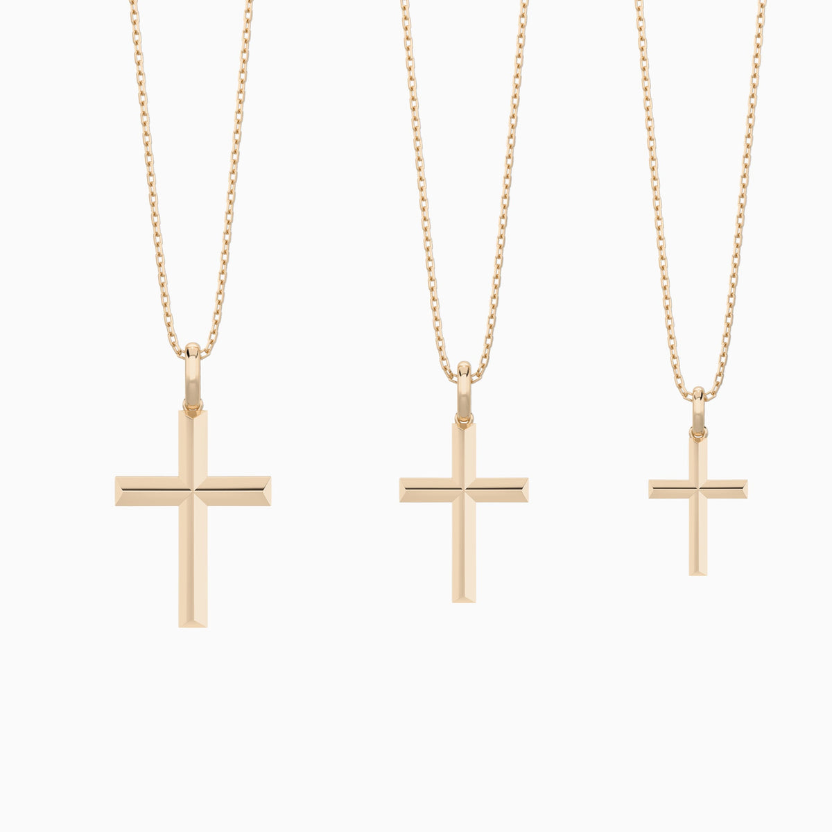 Three Different Size of Beveled Edge Polished Cross Pendant Necklace