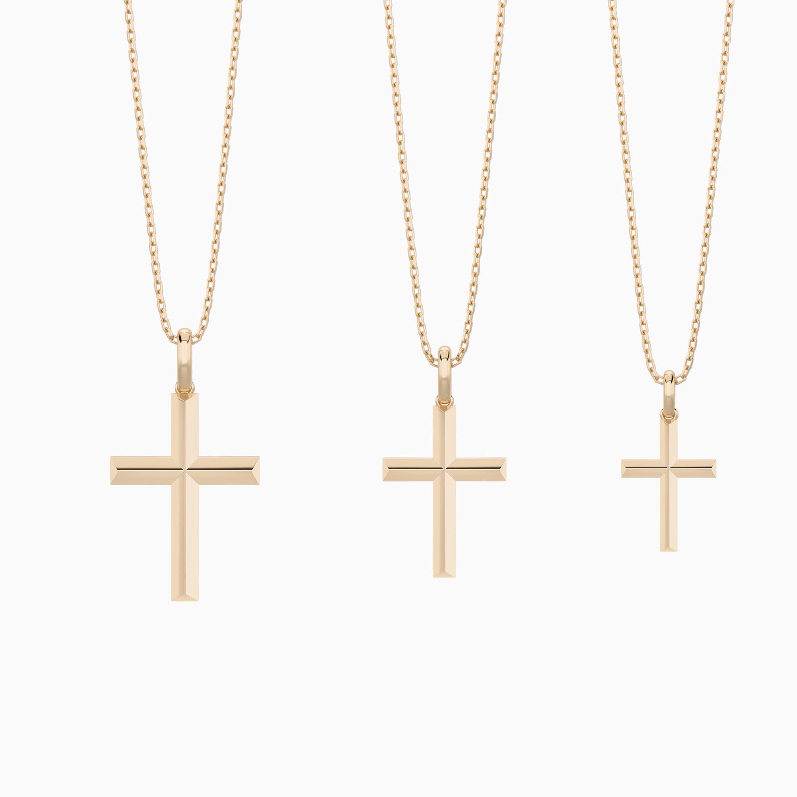 Three Different Size of Beveled Edge Polished Cross Pendant Necklace