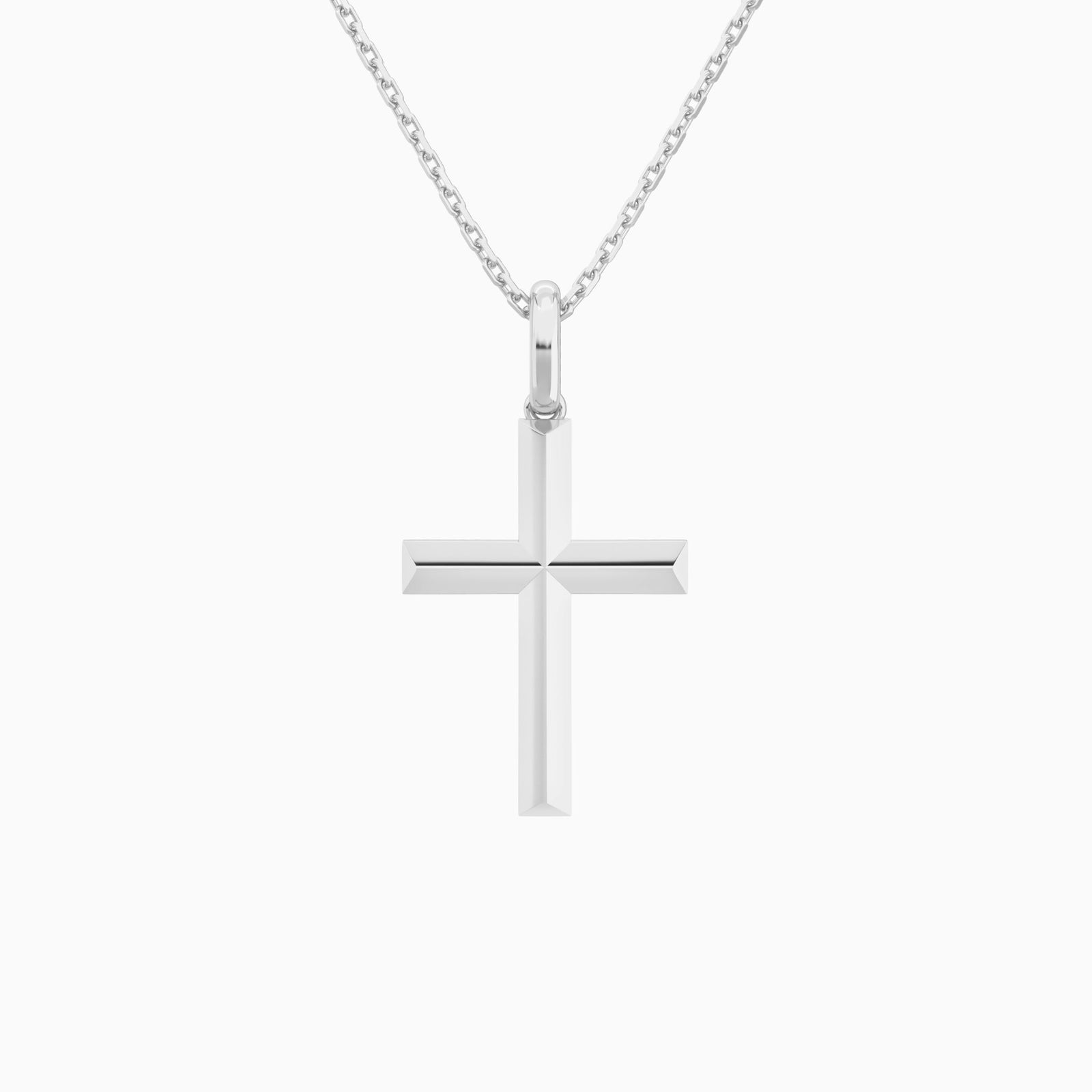 Beveled Edge Polished Cross Pendant Necklace In 14K White Gold - Lucenjuri