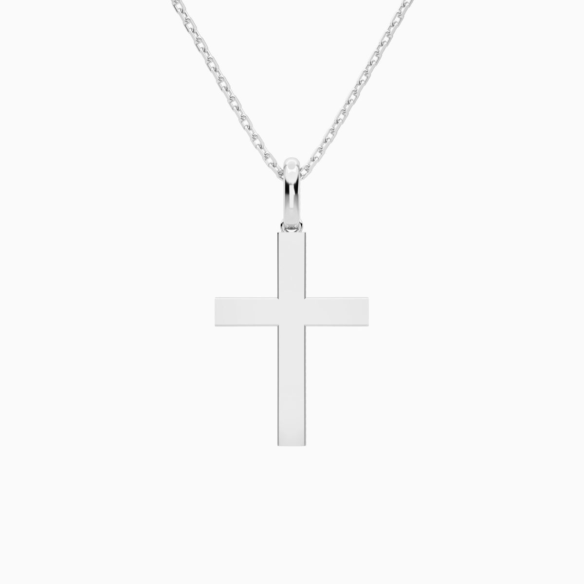Beveled Edge Polished Cross Pendant Necklace In 14K White Gold - Back View