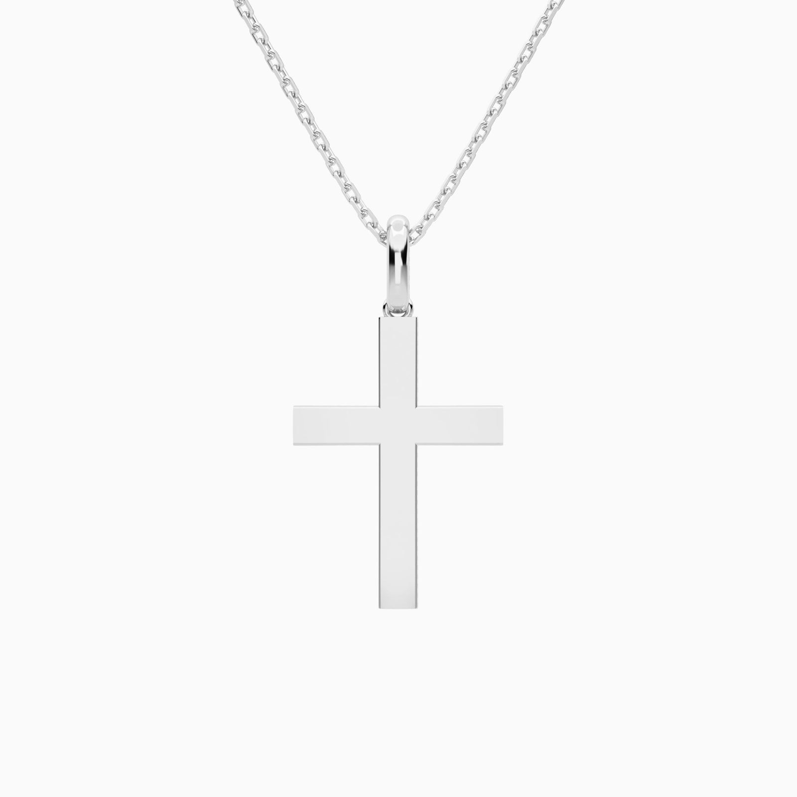 Beveled Edge Polished Cross Pendant Necklace In 14K White Gold - Back View