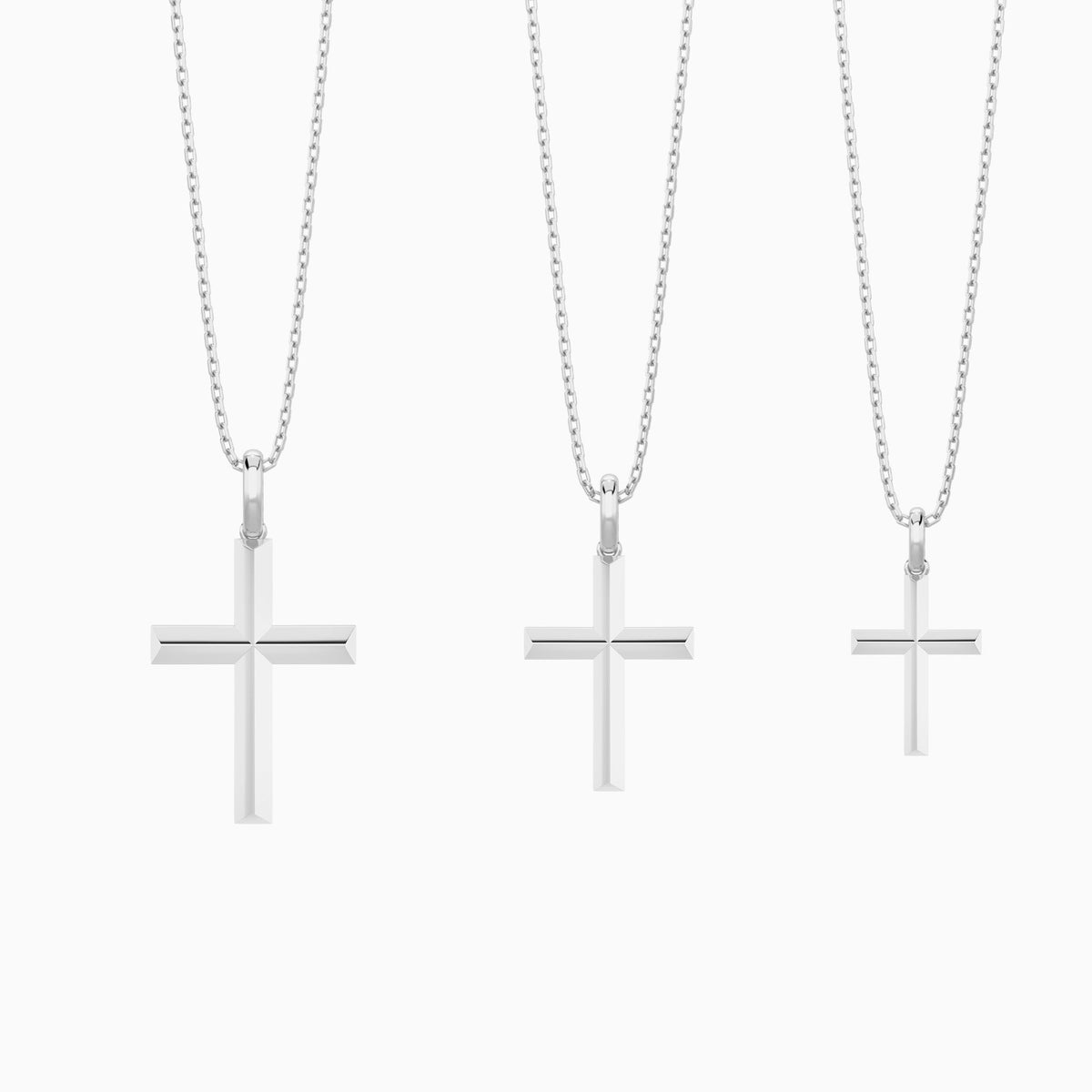 Three Different Size of Beveled Edge Polished Cross Pendant Necklace