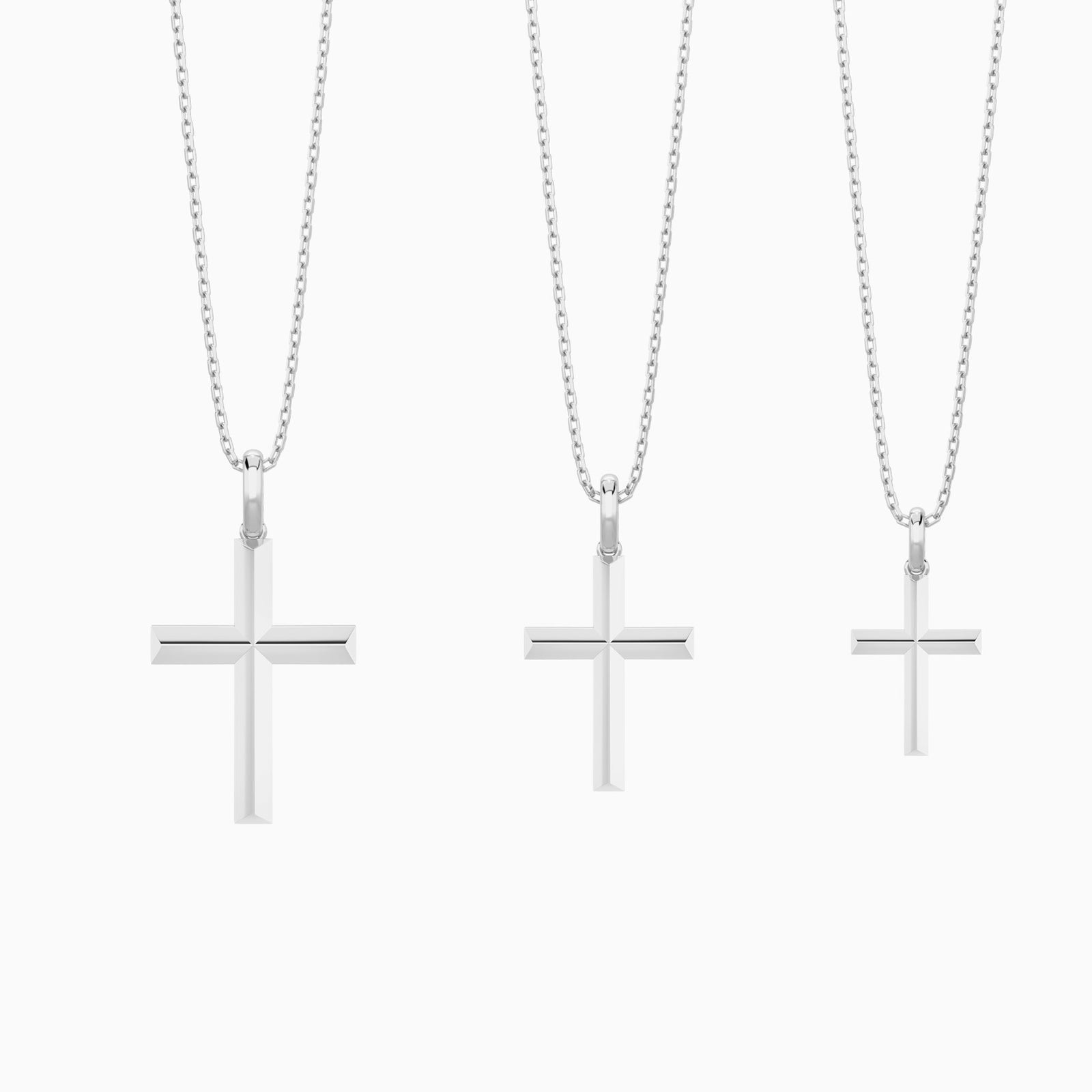 Three Different Size of Beveled Edge Polished Cross Pendant Necklace