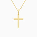 Beveled Edge Polished Cross Pendant Necklace In 18K Yellow Gold - Lucenjuri