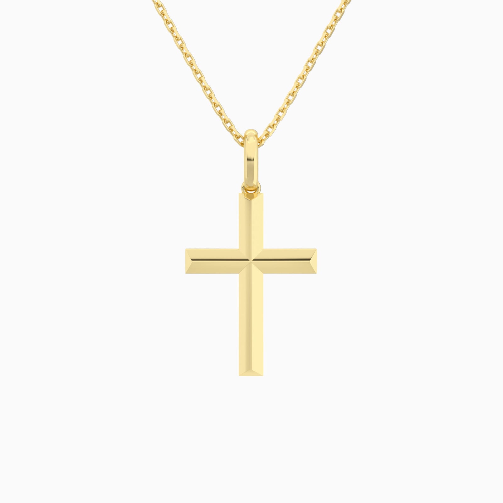 Beveled Edge Polished Cross Pendant Necklace In 18K Yellow Gold - Lucenjuri