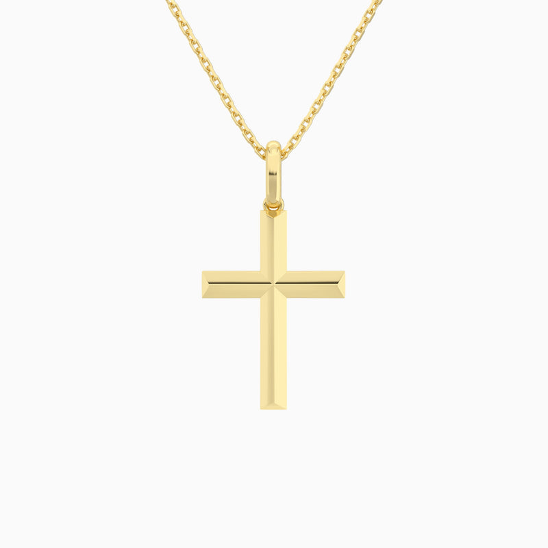Beveled Edge Polished Cross Pendant Necklace In 14K Yellow Gold - Lucenjuri