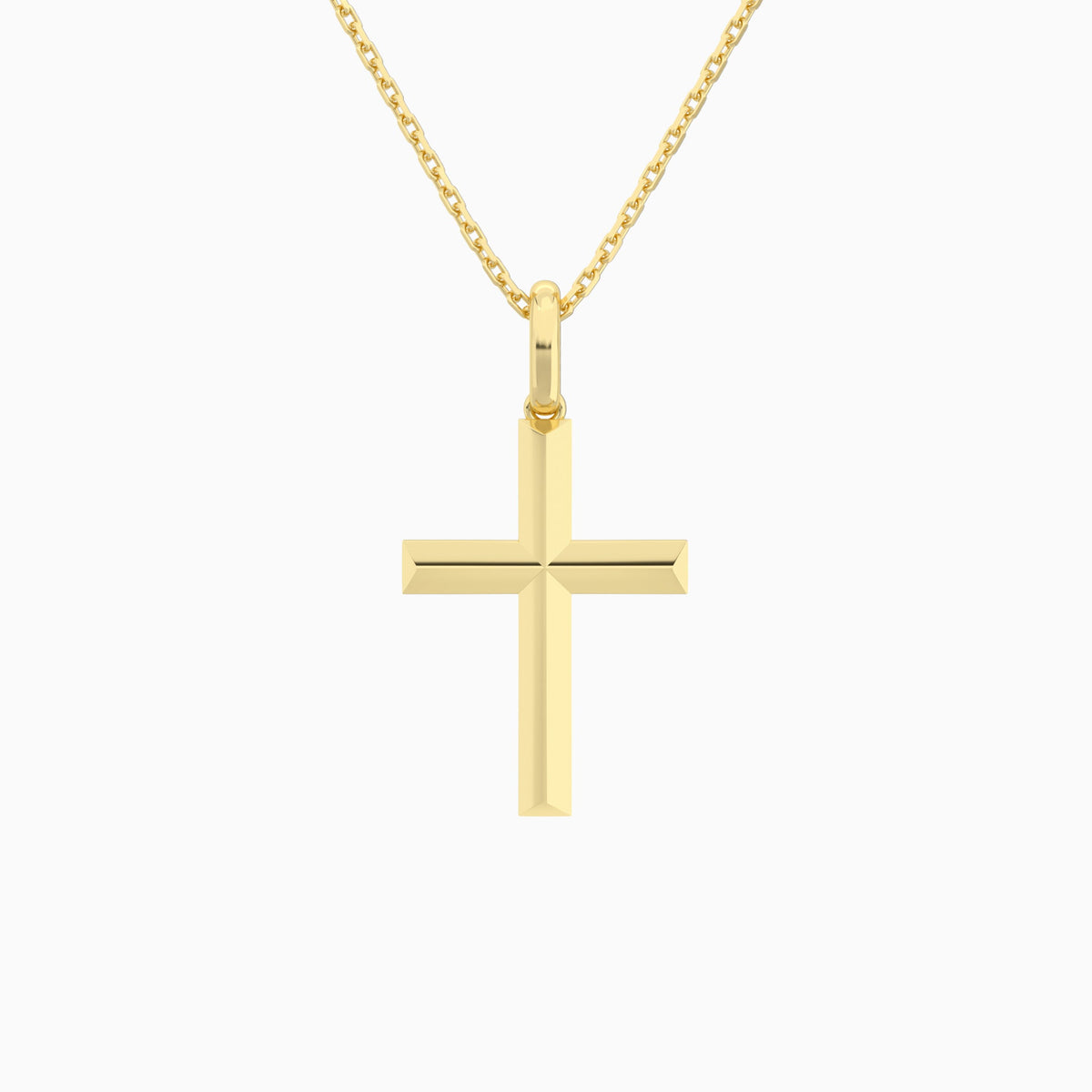 Beveled Edge Polished Cross Pendant Necklace In 14K Yellow Gold - Lucenjuri