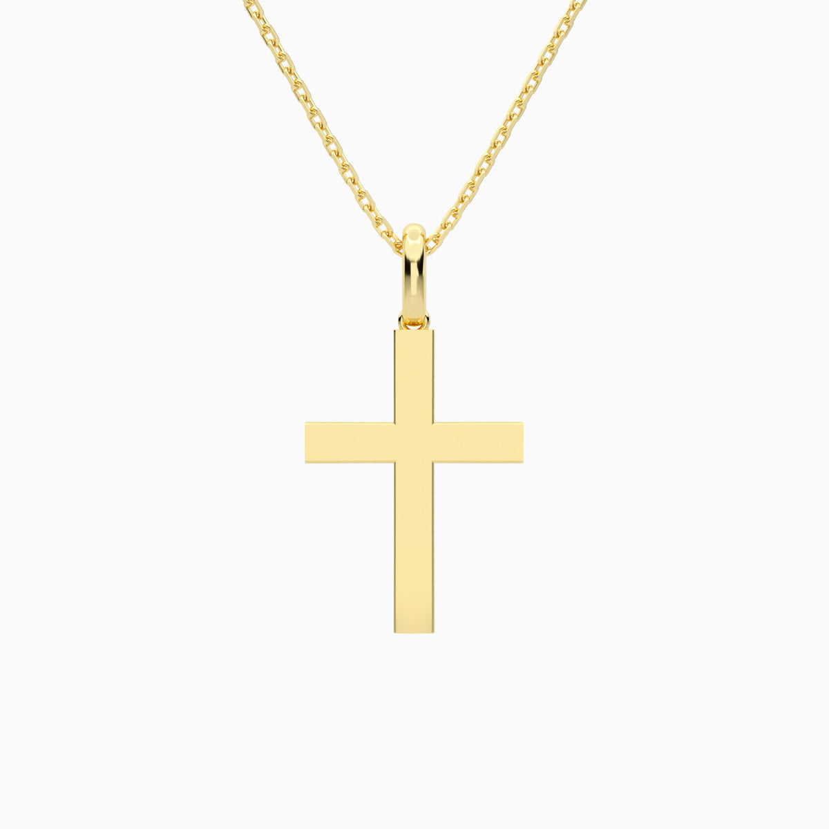 Beveled Edge Polished Cross Pendant Necklace In 18K Yellow Gold - Back View