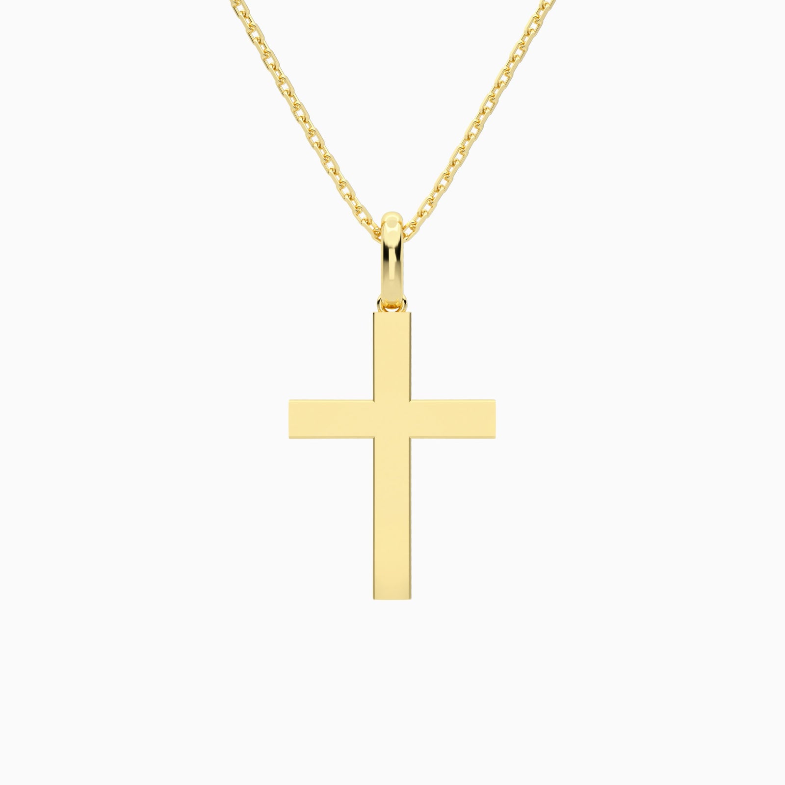 Beveled Edge Polished Cross Pendant Necklace In 18K Yellow Gold - Back View