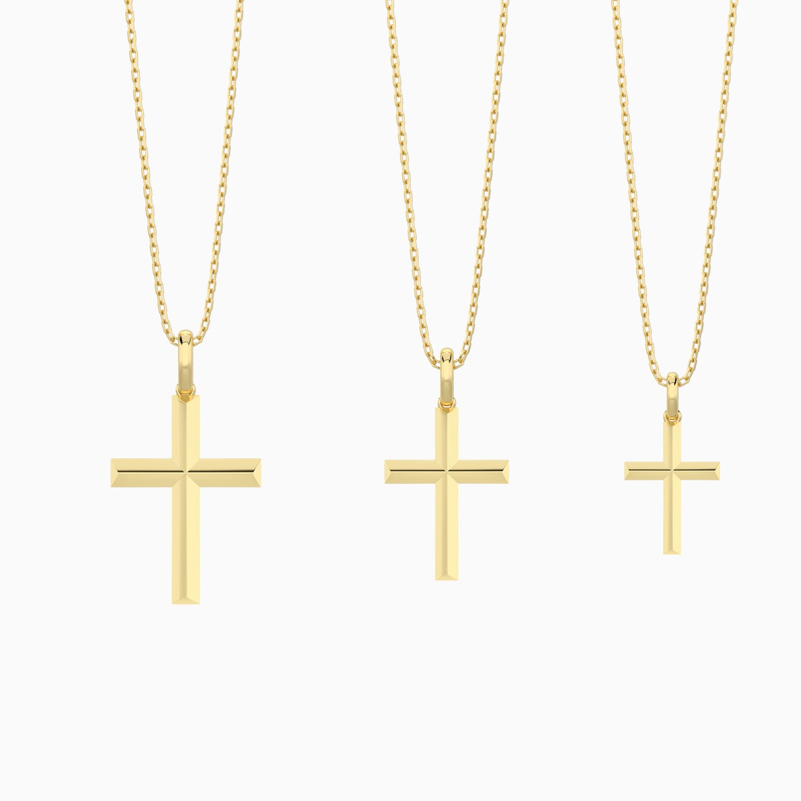Three Different Size of Beveled Edge Polished Cross Pendant Necklace