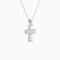 Tapered Baguette and Asscher Lab Grown Diamond Cross Pendant In Platinum - Front Angle View